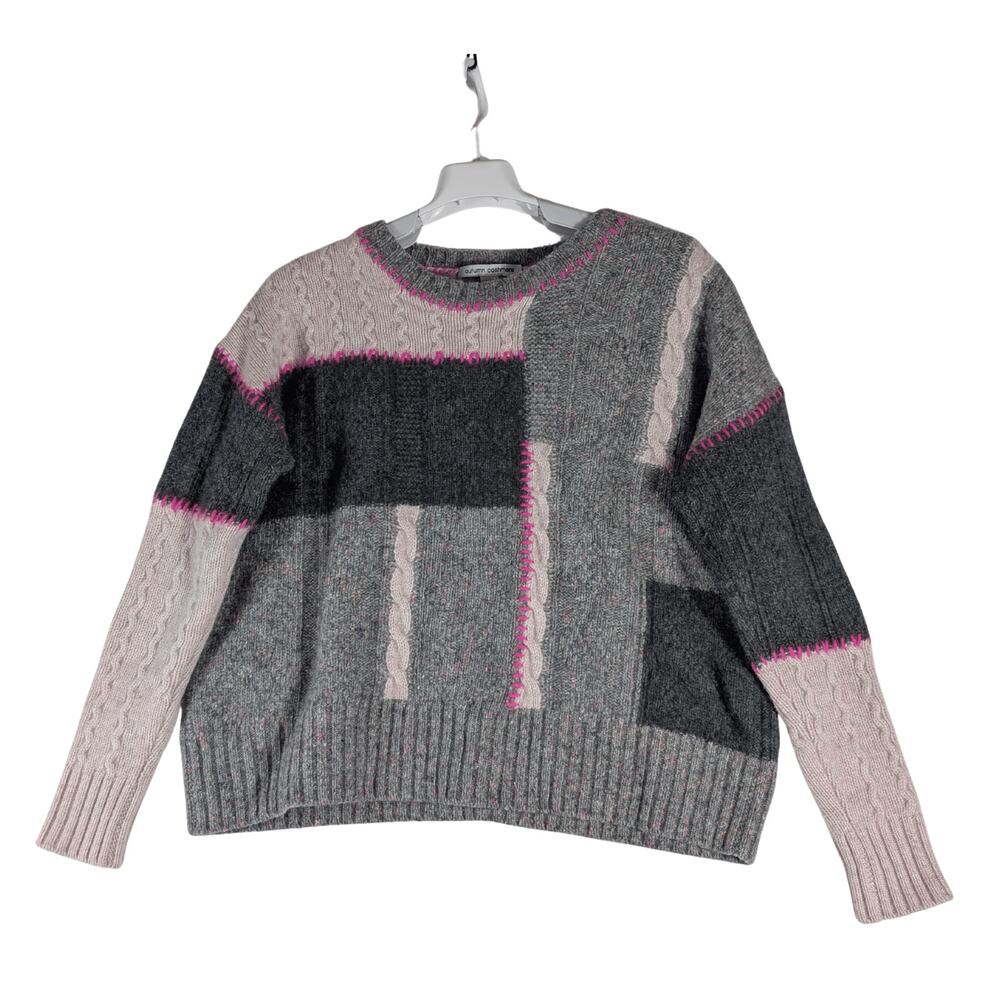 Autumn Cashmere Colorblock Patchwork Knit Sweater Gray Pink Women’s Size Large